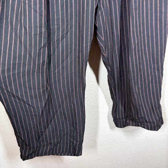 Hei Hei Anthropologie Large Pull On Cropped Pants Black Gold Striped Foldover - Picture 4 of 11
